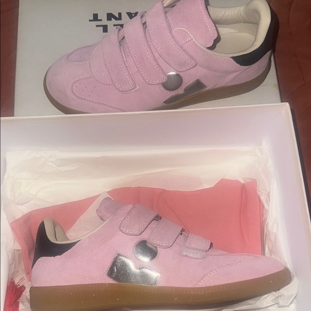 Isabel Marant Pink Suede Velcro Sneakers with Silver Accent